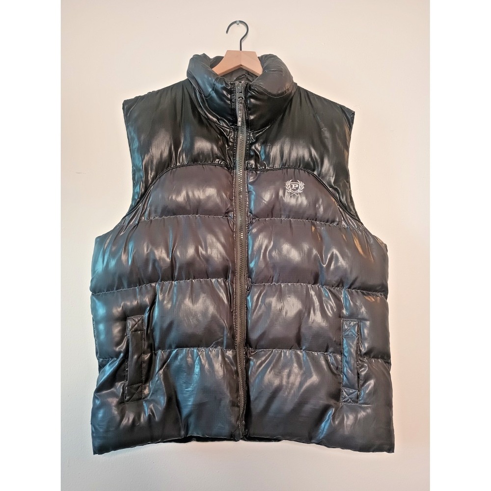 Vtg 90s Y2K Phat Farm Classics Bubble Puffer Vest Black Grey Mens XL Hiphop
